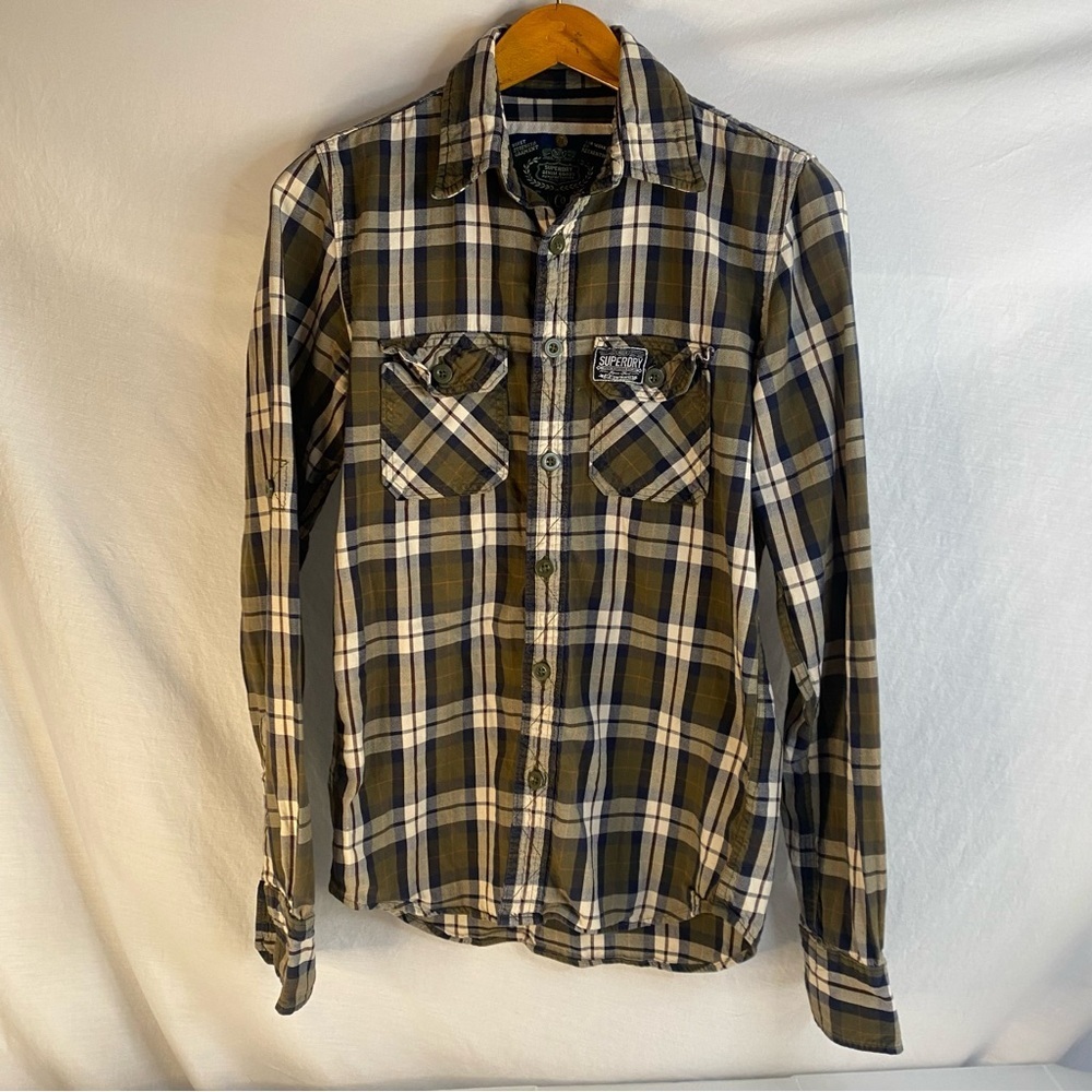 Super dry co. Inc Japan plaid blue green size small